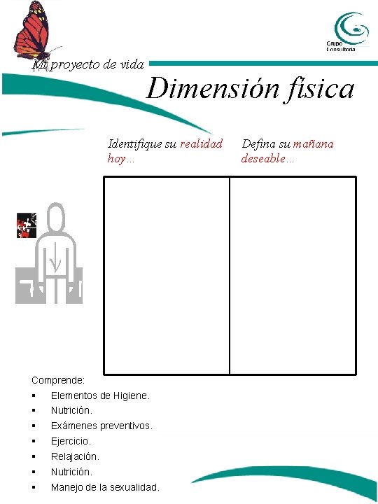 Mi proyecto de vida Dimensión física Identifique su realidad hoy… Comprende: § Elementos de