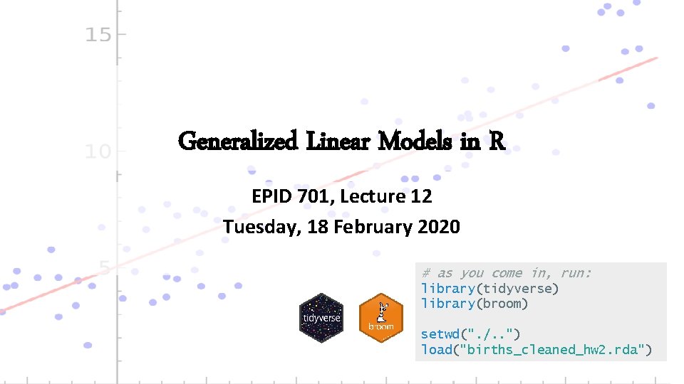 Generalized Linear Models in R EPID 701, Lecture 12 Tuesday, 18 February 2020 #