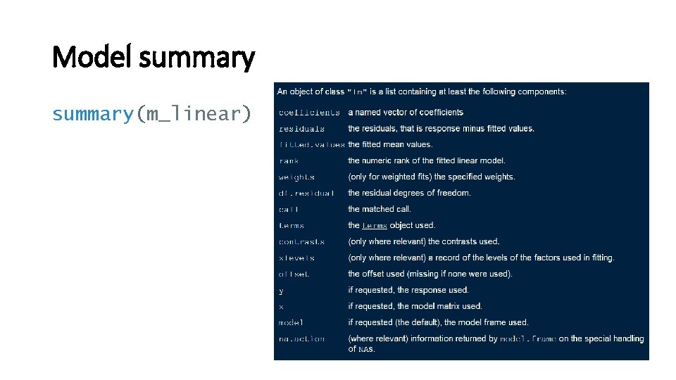 Model summary(m_linear) 