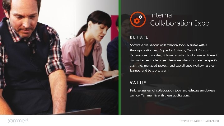 Internal Collaboration Expo DETAIL Showcase the various collaboration tools available within the organization (e. Internal Collaboration Expo DETAIL Showcase the various collaboration tools available within the organization (e.