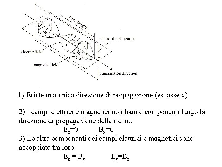 1) Esiste una unica direzione di propagazione (es. asse x) 2) I campi elettrici