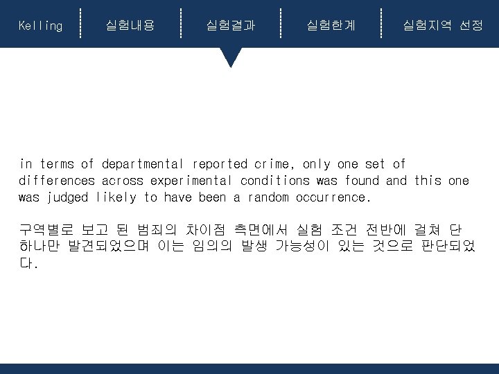 Kelling 실험내용 실험결과 실험한계 실험지역 선정 in terms of departmental reported crime, only one Kelling 실험내용 실험결과 실험한계 실험지역 선정 in terms of departmental reported crime, only one