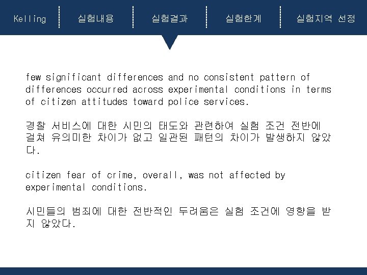 Kelling 실험내용 실험결과 실험한계 실험지역 선정 few significant differences and no consistent pattern of Kelling 실험내용 실험결과 실험한계 실험지역 선정 few significant differences and no consistent pattern of
