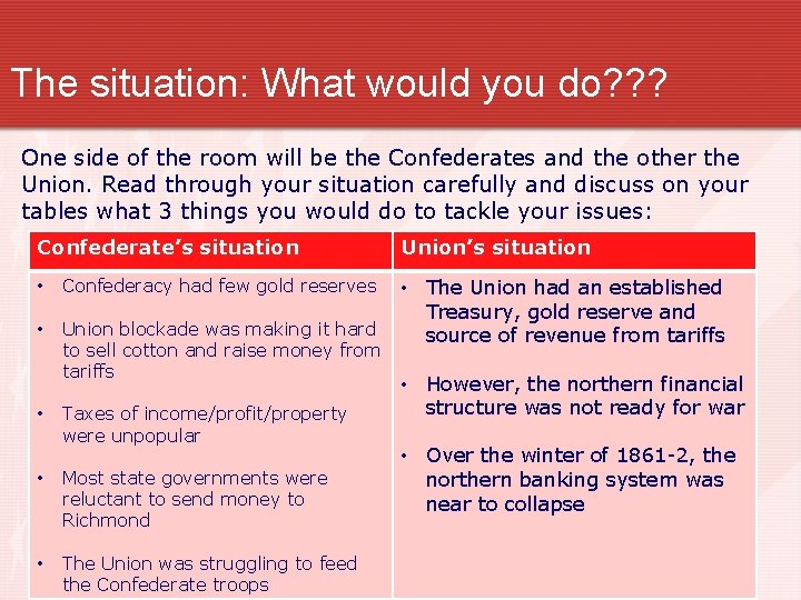 The situation: What would you do? ? ? One side of the room will