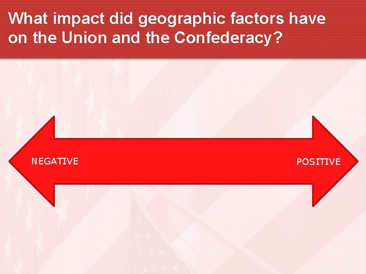 What impact did geographic factors have on the Union and the Confederacy? NEGATIVE POSITIVE