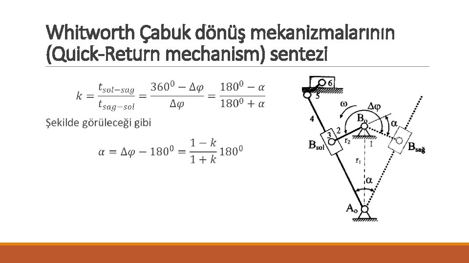 Whitworth Çabuk dönüş mekanizmalarının (Quick-Return mechanism) sentezi 