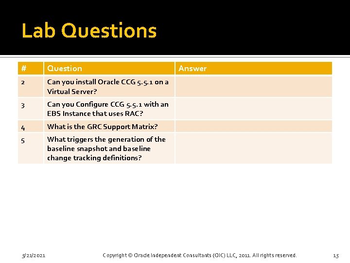 Lab Questions # Question 2 Can you install Oracle CCG 5. 5. 1 on