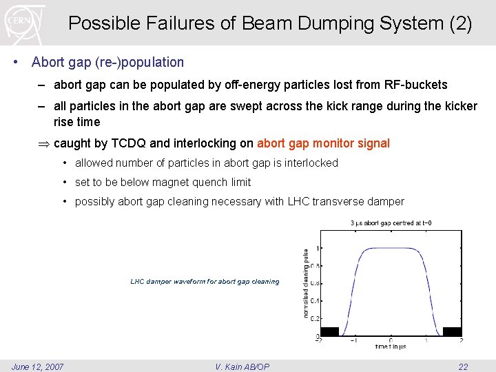 Possible Failures of Beam Dumping System (2) • Abort gap (re-)population – abort gap Possible Failures of Beam Dumping System (2) • Abort gap (re-)population – abort gap