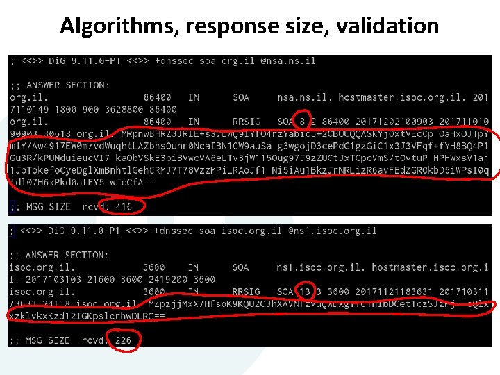 Algorithms, response size, validation Algorithms, response size, validation