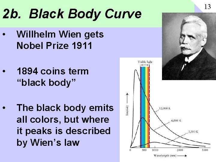 2 b. Black Body Curve • Willhelm Wien gets Nobel Prize 1911 • 1894