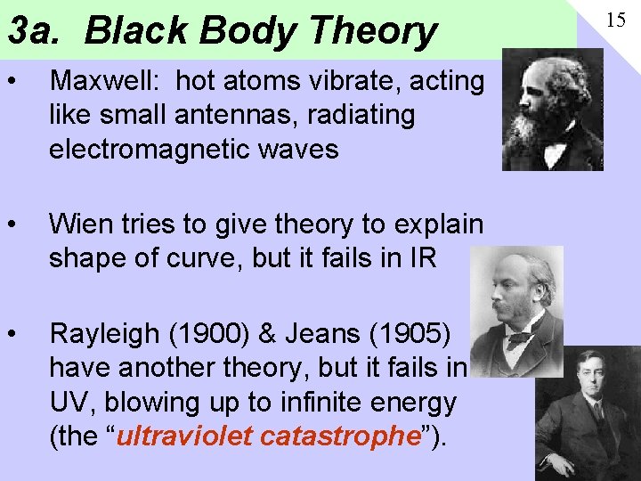 3 a. Black Body Theory • Maxwell: hot atoms vibrate, acting like small antennas,