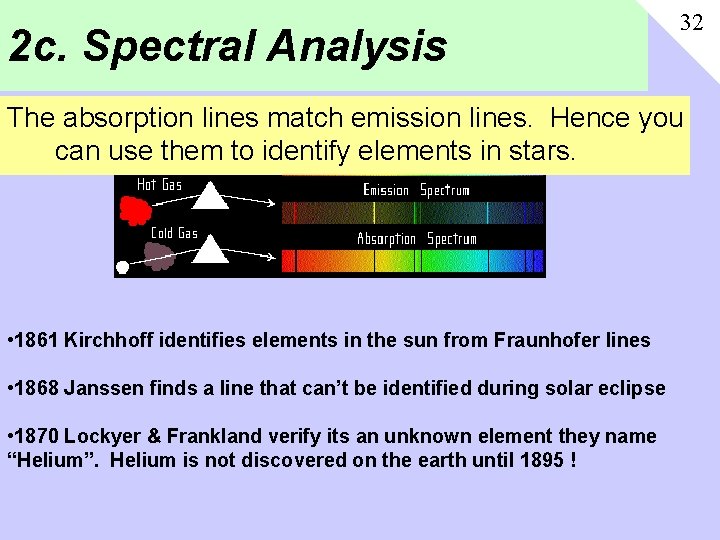 2 c. Spectral Analysis 32 The absorption lines match emission lines. Hence you can