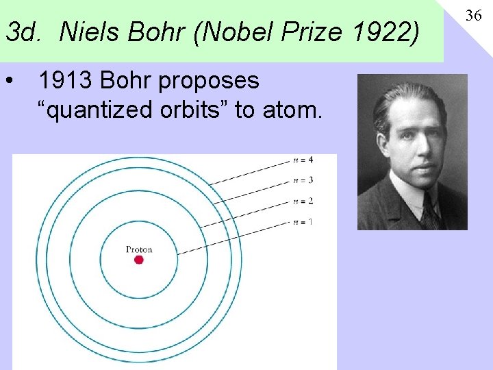 3 d. Niels Bohr (Nobel Prize 1922) • 1913 Bohr proposes “quantized orbits” to