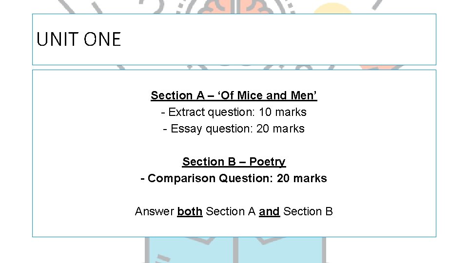 UNIT ONE Section A – ‘Of Mice and Men’ - Extract question: 10 marks