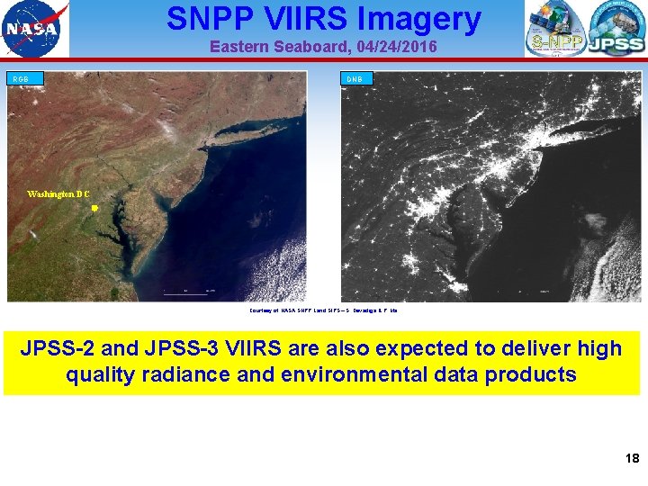 SNPP VIIRS Imagery Eastern Seaboard, 04/24/2016 RGB DNB Washington DC Courtesy of NASA SNPP