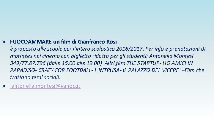 » FUOCOAMMARE un film di Gianfranco Rosi è proposto alle scuole per l’intero scolastico