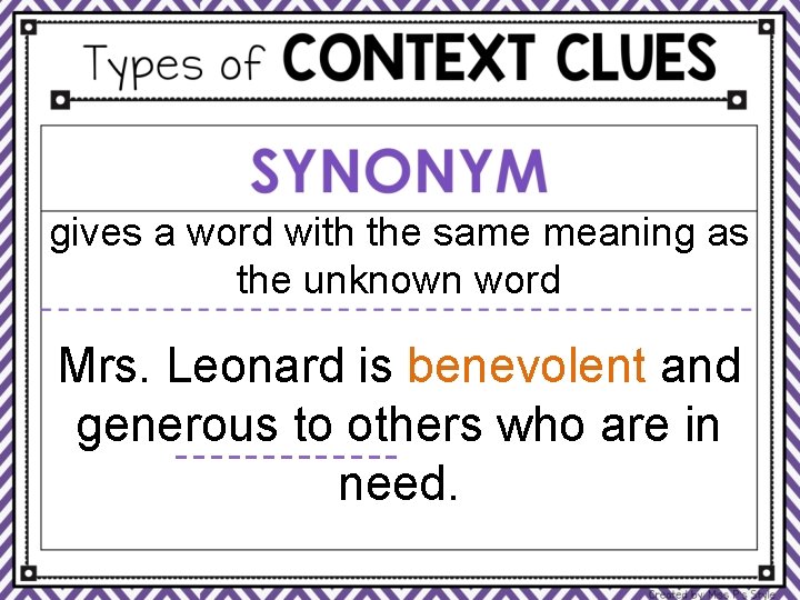 gives a word with the same meaning as the unknown word Mrs. Leonard is