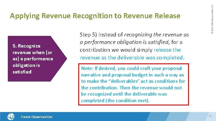 5. Recognize revenue when (or as) a performance obligation is satisfied Create Opportunities Step