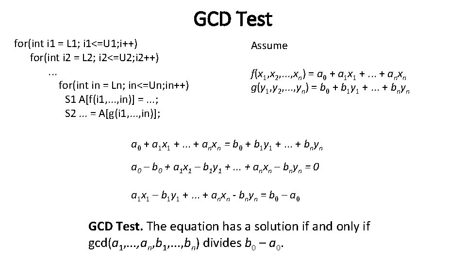 GCD Test for(int i 1 = L 1; i 1<=U 1; i++) for(int i