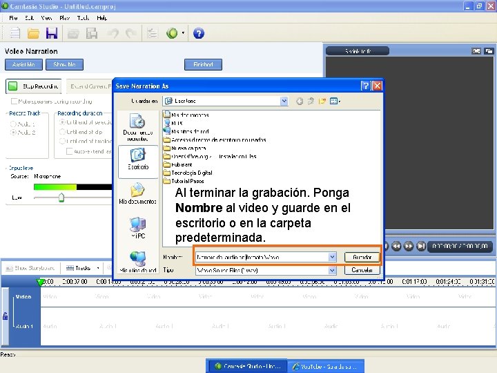 Haz clic en Start Recording Al terminar la grabación y empieza a grabar audio