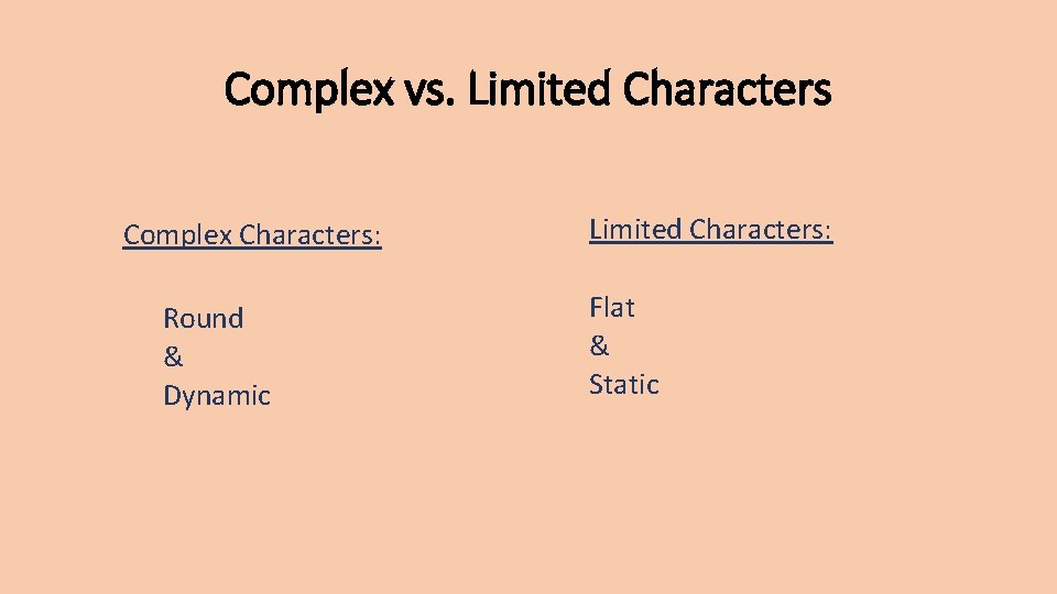 Complex vs. Limited Characters Complex Characters: Round & Dynamic Limited Characters: Flat & Static