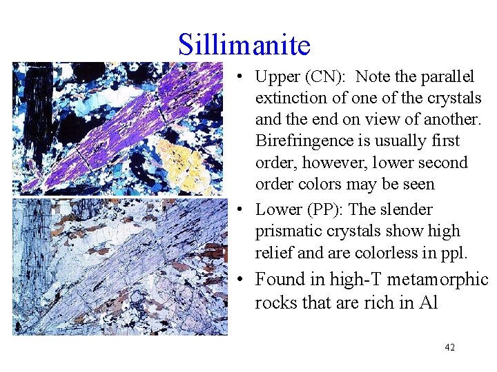 Sillimanite • Upper (CN): Note the parallel extinction of one of the crystals and