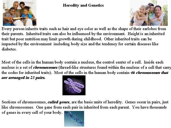 Heredity and Genetics Every person inherits traits such as hair and eye color as Heredity and Genetics Every person inherits traits such as hair and eye color as