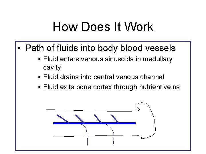 How Does It Work • Path of fluids into body blood vessels • Fluid
