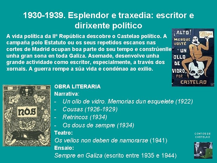 1930 -1939. Esplendor e traxedia: escritor e dirixente político A vida política da IIª