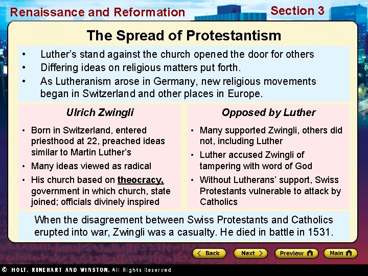 Renaissance and Reformation Section 3 The Spread of Protestantism • • • Luther’s stand