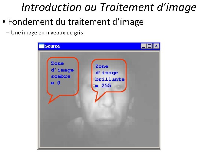 Introduction au Traitement d’image • Fondement du traitement d’image – Une image en niveaux