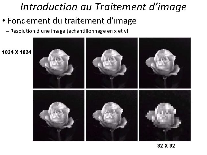 Introduction au Traitement d’image • Fondement du traitement d’image – Résolution d’une image (échantillonnage Introduction au Traitement d’image • Fondement du traitement d’image – Résolution d’une image (échantillonnage