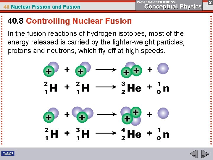40 Nuclear Fission and Fusion 40. 8 Controlling Nuclear Fusion In the fusion reactions