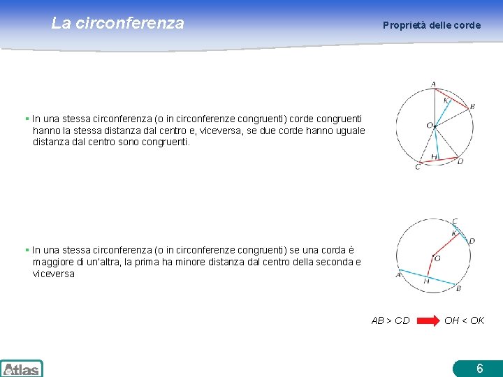 La circonferenza Proprietà delle corde § In una stessa circonferenza (o in circonferenze congruenti)