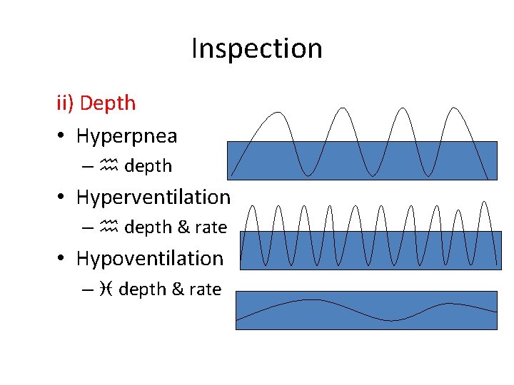 Inspection ii) Depth • Hyperpnea – h depth • Hyperventilation – h depth &