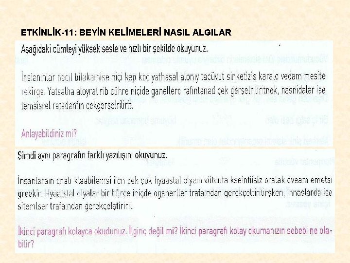 ETKİNLİK-11: BEYİN KELİMELERİ NASIL ALGILAR 