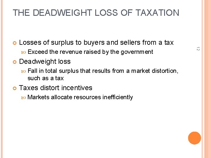 THE DEADWEIGHT LOSS OF TAXATION Losses of surplus to buyers and sellers from a