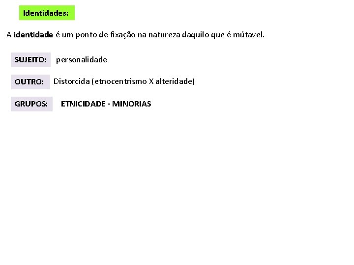 Identidades: A identidade é um ponto de fixação na natureza daquilo que é mútavel.