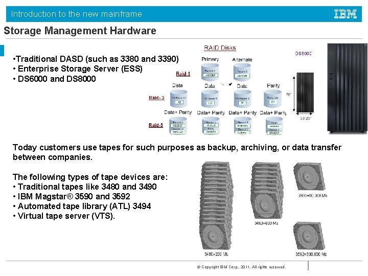 Introduction to the new mainframe Storage Management Hardware • Traditional DASD (such as 3380