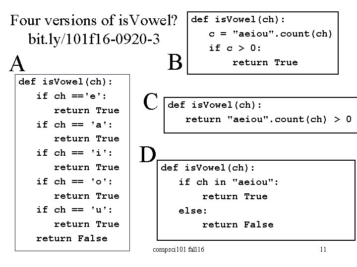 Four versions of is. Vowel? bit. ly/101 f 16 -0920 -3 B A def