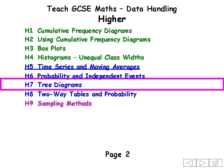 Teach GCSE Maths – Data Handling Higher H 1 H 2 H 3 H