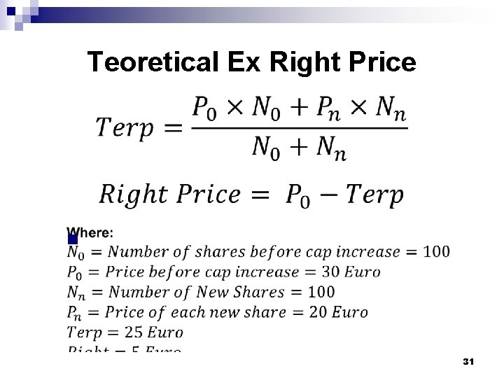 Teoretical Ex Right Price n 31 