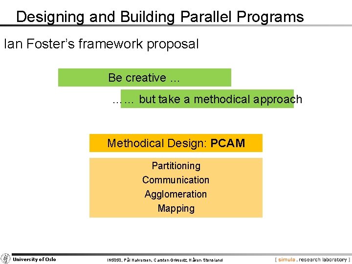 Designing and Building Parallel Programs Ian Foster’s framework proposal Be creative … …… but