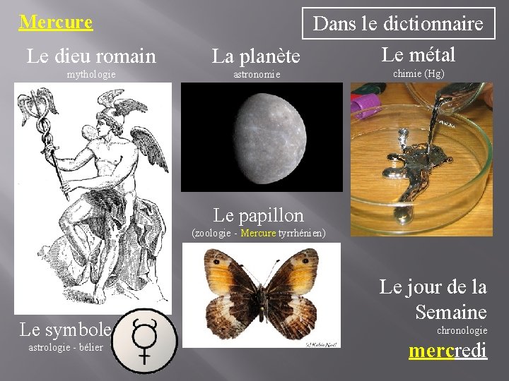 Mercure Le dieu romain mythologie Dans le dictionnaire Le métal La planète astronomie chimie