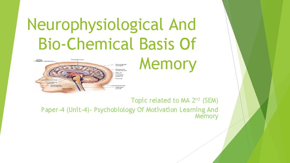 Neurophysiological And Bio-Chemical Basis Of Memory Topic related to MA 2 nd (SEM) Paper-4