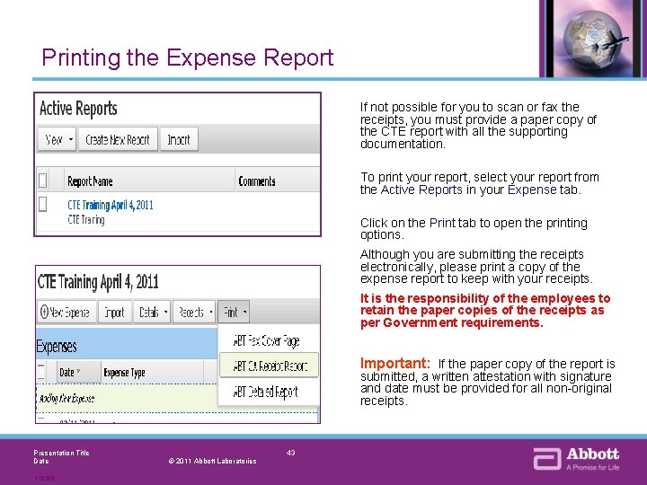 Printing the Expense Report If not possible for you to scan or fax the