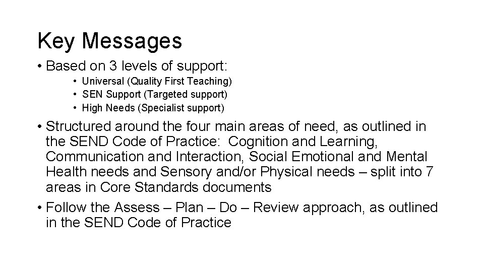 Swindon Core Standards for SEND Training Key Messages