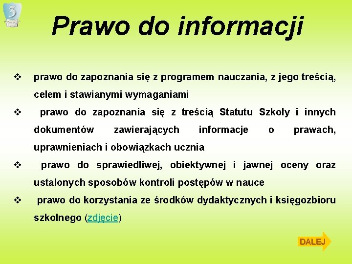 Prawo do informacji v prawo do zapoznania się z programem nauczania, z jego treścią,