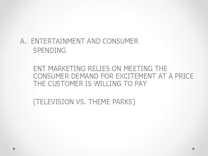 A. ENTERTAINMENT AND CONSUMER SPENDING ENT MARKETING RELIES ON MEETING THE CONSUMER DEMAND FOR