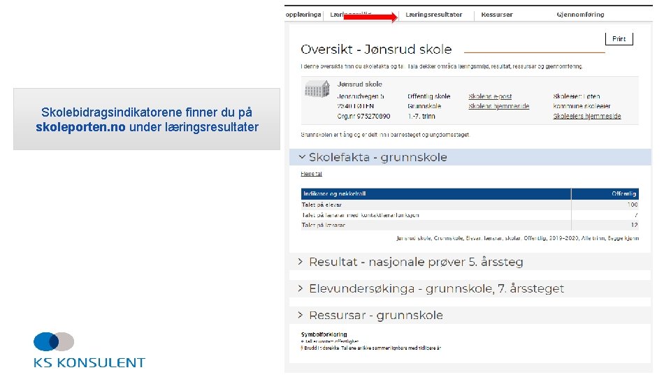 Skolebidragsindikatorene finner du på skoleporten. no under læringsresultater 